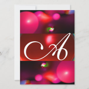 QUANTUM BUBBLE MONOGRAM red black pink Invitation