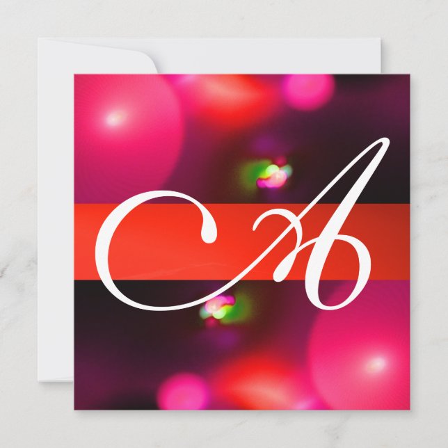 QUANTUM BUBBLE MONOGRAM red black pink Invitation (Front)