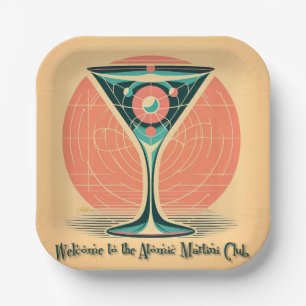 Quantum Entanglement Atomic Martini Club Cocktail Paper Plate