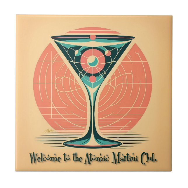 Quantum Entanglement Atomic Martini Club Cocktail Tile (Front)