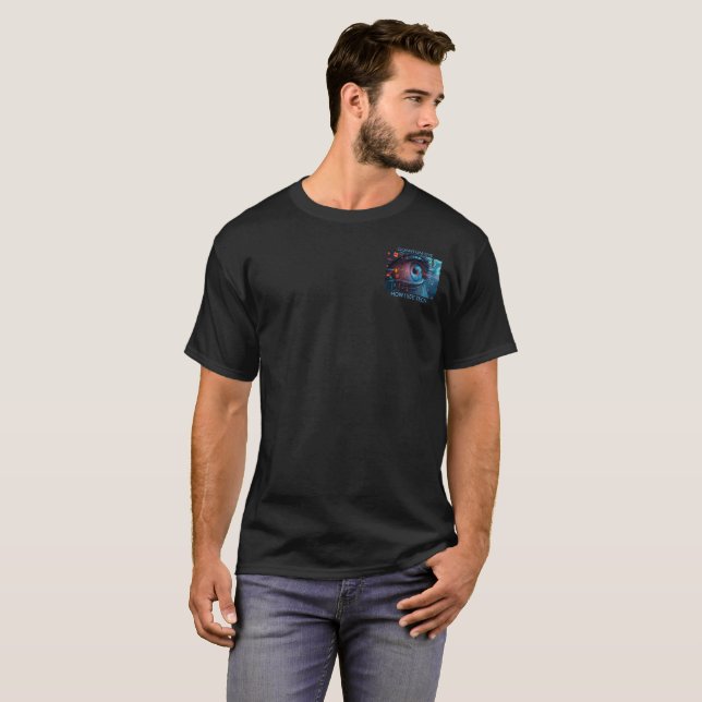 Quantum Eye tech men black T-shirt pocket (Front Full)