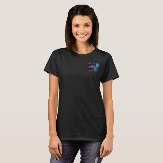 Quantum Eye tech women black T-shirt pocket (Front Full)