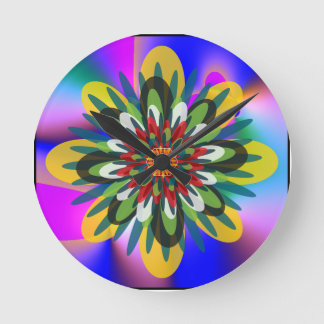Quantum Floral colourful Retro Geometric Mandala Round Clock