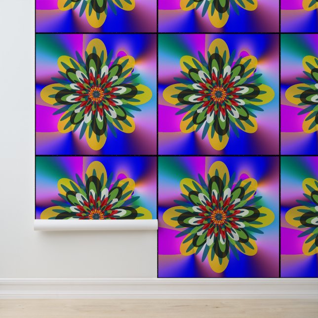 Quantum Floral colourful Retro Geometric Mandala  Wallpaper (Application)