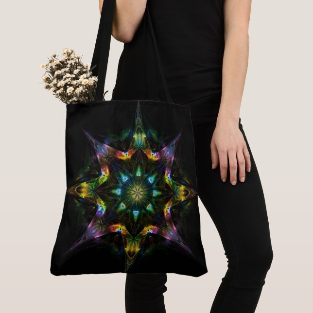 Quantum Starfire - Sacred Geometry Cosmic Mandala Tote Bag (Close Up)