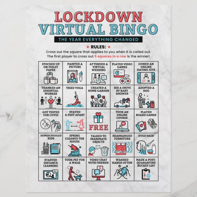 Quarantine Bingo Lockdown Activities (Front)