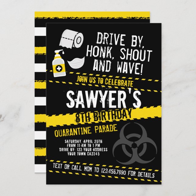 Quarantine Birthday Parade Invitation (Front/Back)