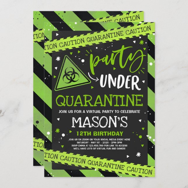 Quarantine Birthday Party Invitation Virtual Zoom (Front/Back)