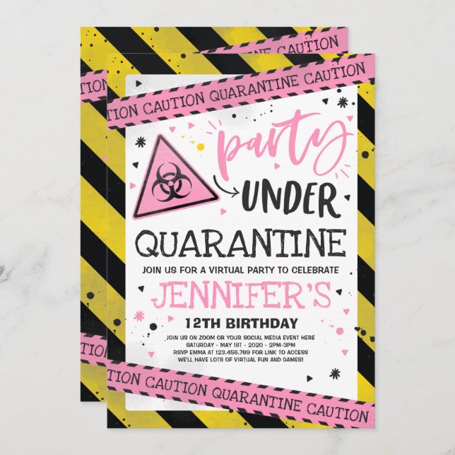 Quarantine Birthday Party Invitation Virtual Zoom (Front/Back)