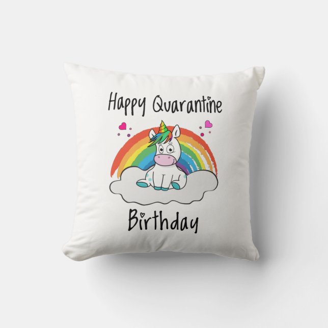 Quarantine Birthday Unicorn rainbow Cushion (Front)