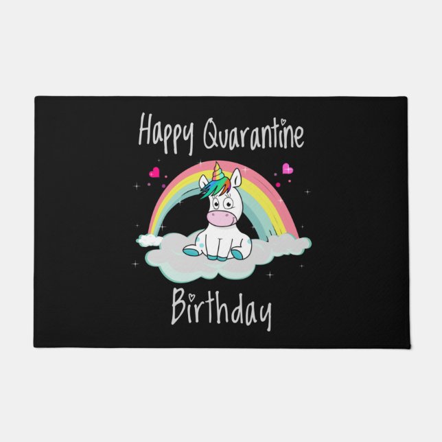 Quarantine Birthday Unicorn rainbow Doormat (Front)