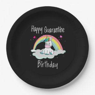 Quarantine Birthday Unicorn rainbow Paper Plate