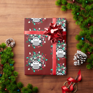 Quarantine Christmas Lit Covid Pathogen + Mask Red Wrapping Paper