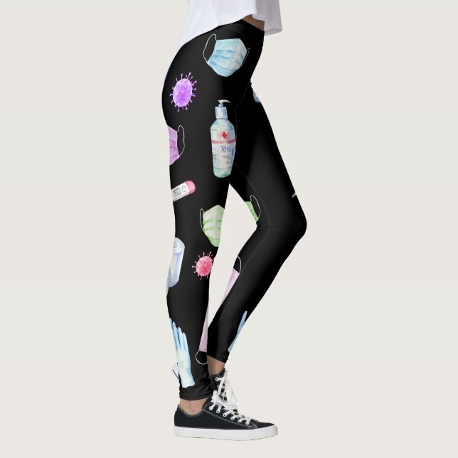 Quarantine Covid 2020 Face Mask Sanitizer Pattern Leggings (Right)
