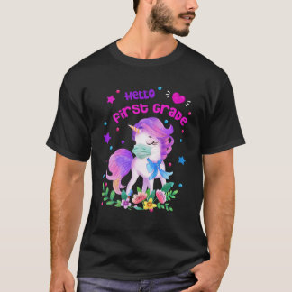 Quarantine Unicorn Hello First Grade Funny Quarant T-Shirt