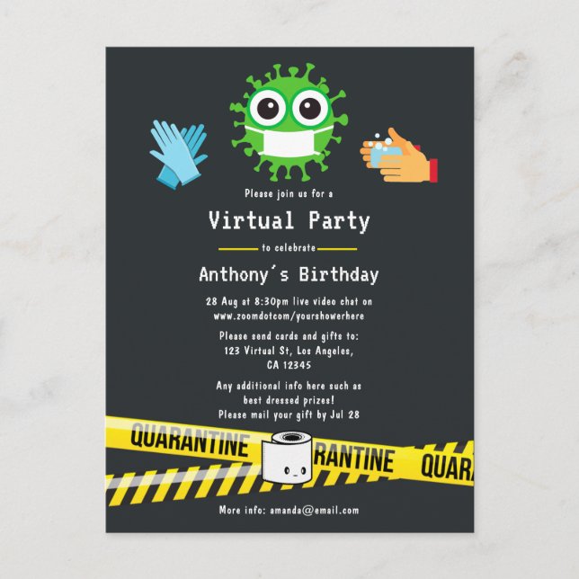 Quarantine Virtual Birthday Party Postcard (Front)