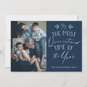 Quarantined Christmas chic blue custom Photo Holiday Card