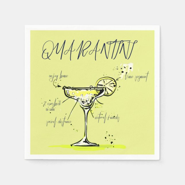 Quarantini Covid Social Isolation Cocktail Recipe Napkin (Front)
