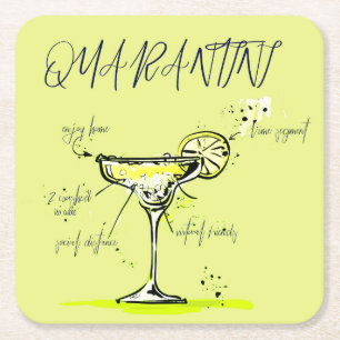 Quarantini Social Isolation Cocktail Recipe Square Paper Coaster