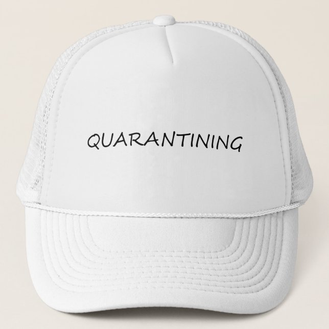 Quarantining black handwritten typography simple trucker hat (Front)