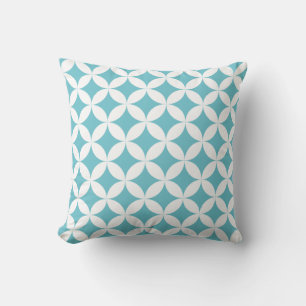 Quarter circles links pattern aqua white pillow