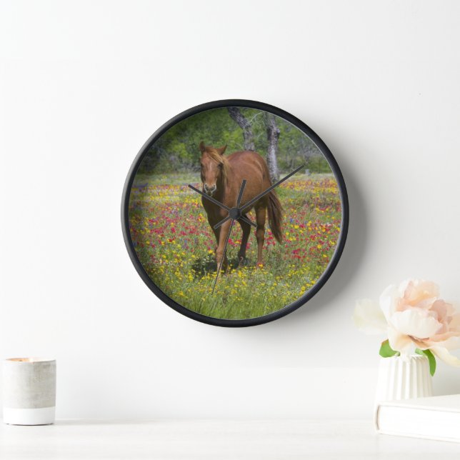 Quarter Horse in Field of Wildflowers Clock (Home)