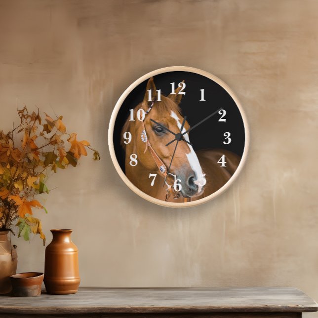 Quarter Horse Photo Brown White Numbered  Clock (Quarter-horse round wall clock)