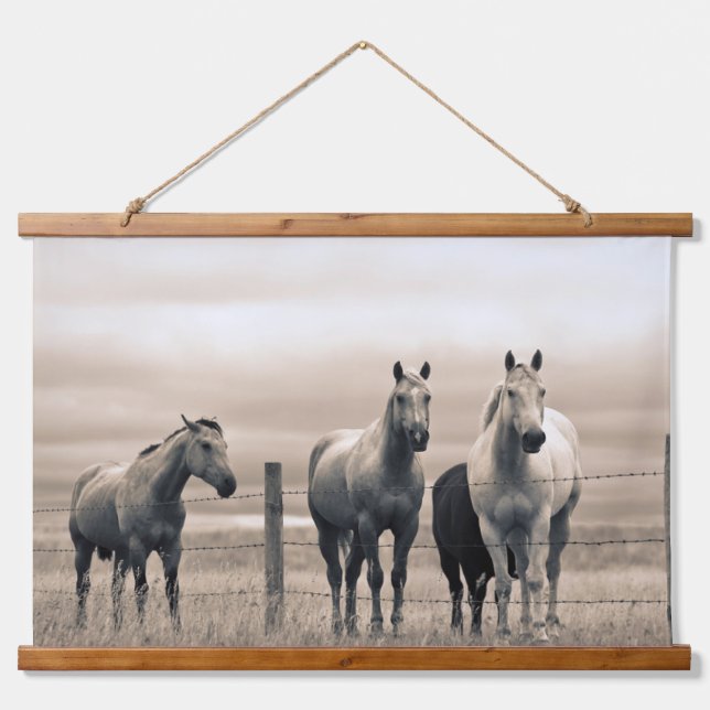Quarter Horses On Canadian Prairie Hanging Tapestry (Front)