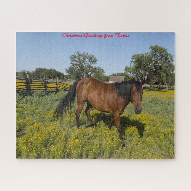 Quarter Horses Texas.Christmas Greetings Jigsaw Puzzle (Horizontal)