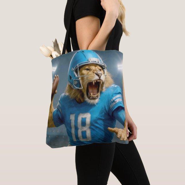 Quarterback #18 Lion Football Player Tote Bag (Close Up)