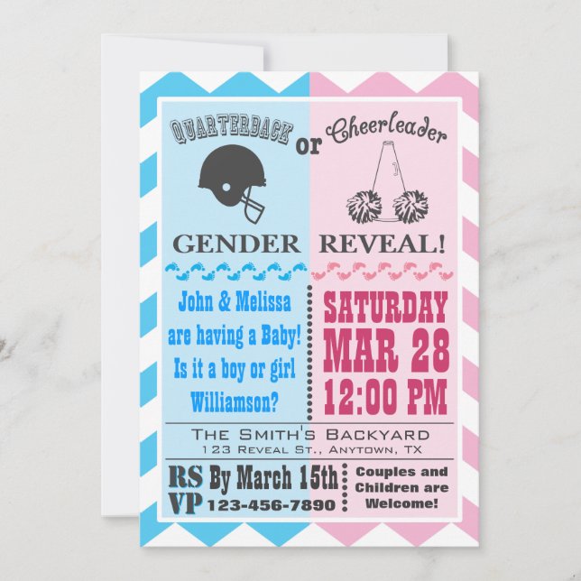 Quarterback Cheerleader Gender Reveal Invitation (Front)