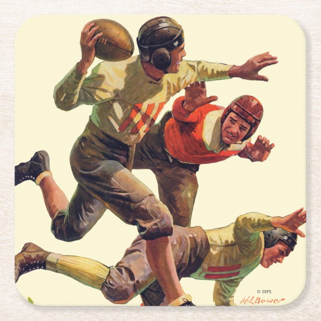 Quarterback Pass Square Paper Coaster (Front)