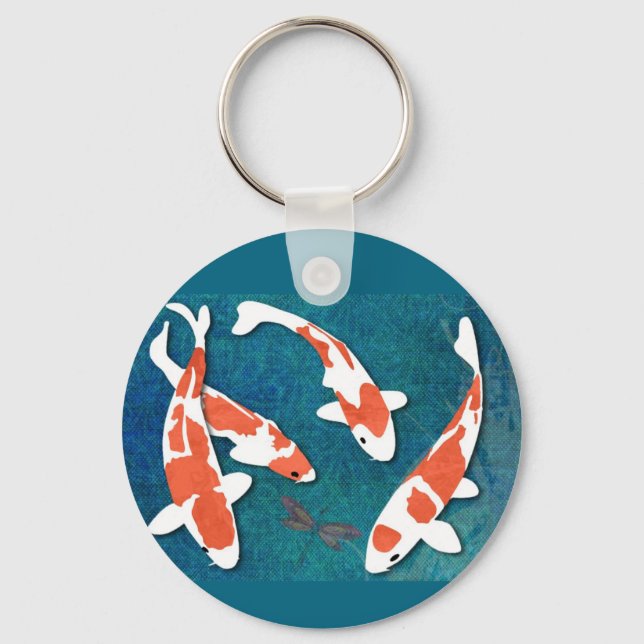Quartet of Orange & White Kohaku Koi Key Ring (Front)
