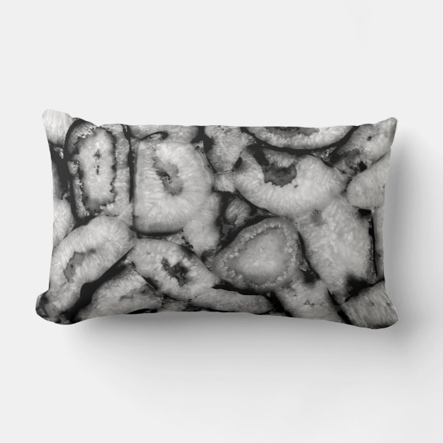Quartz Agate Geode Black White gemstones  Lumbar Cushion (Front)