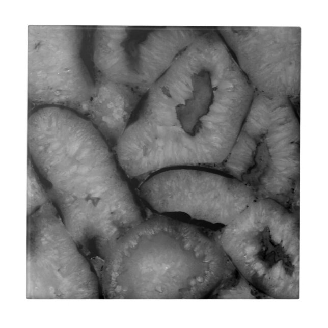 Quartz Agate Geode Black White gemstones  Tile (Front)