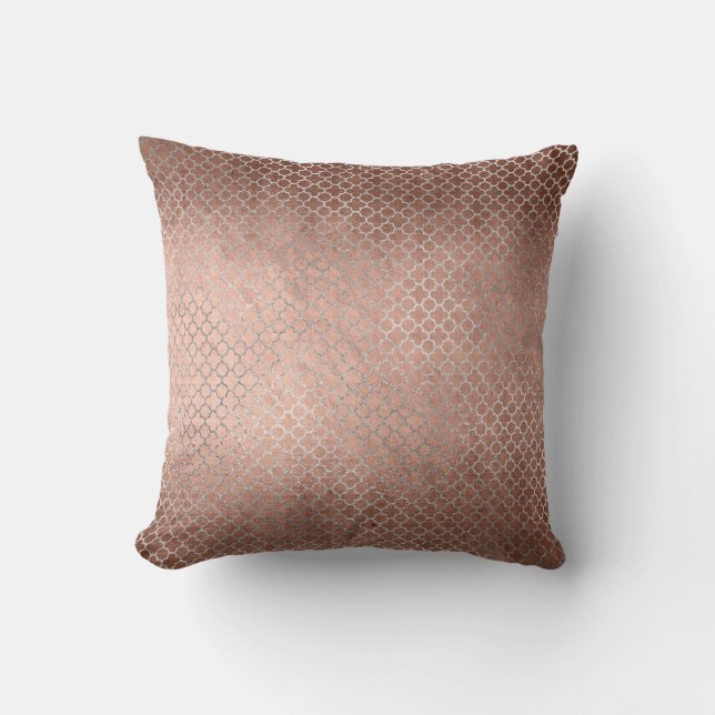 Quatrefoil Art Deco Pink Rose Gold Powder Glam Cushion (Front)
