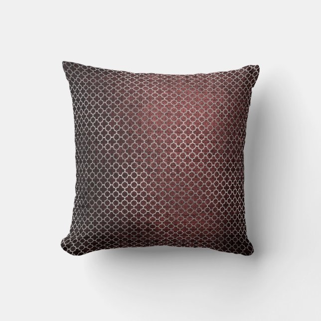 Quatrefoil Art Deco Silver Burgundy Noir Glam Cushion (Front)