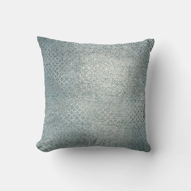 Quatrefoil Art Deco Silver Teal Brown Glam Cushion (Front)