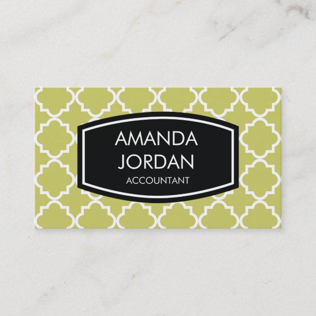 Quatrefoil Background Business Card - olive (Front)