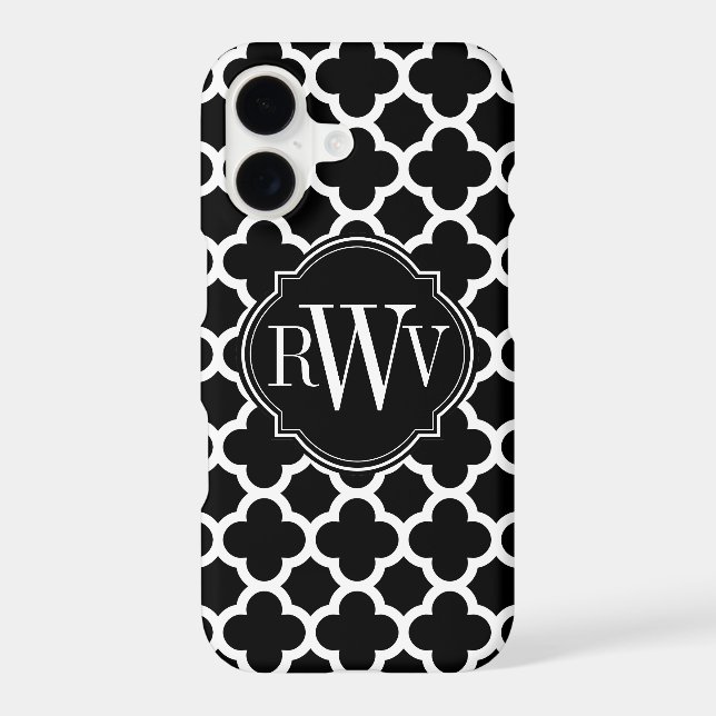 Quatrefoil Black and White Pattern Monogram (Back)