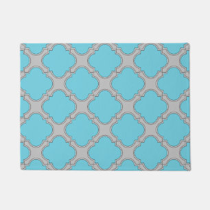 Quatrefoil blue and grey doormat
