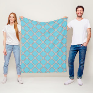 Quatrefoil blue and grey fleece blanket