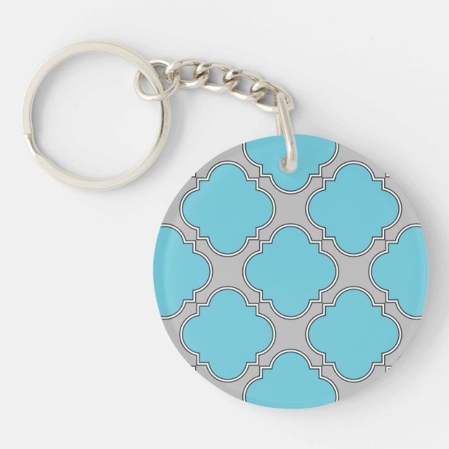 Quatrefoil blue and grey key ring (Front)