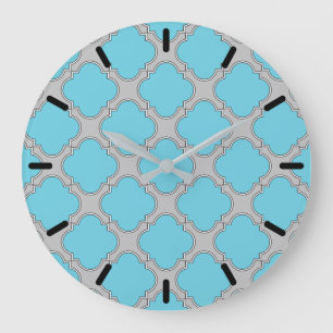 Quatrefoil blue and grey large clock
