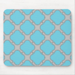 Quatrefoil blue and grey mouse pad