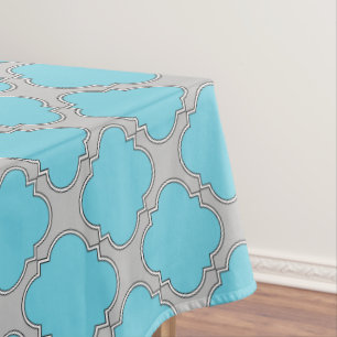 Quatrefoil blue and grey tablecloth
