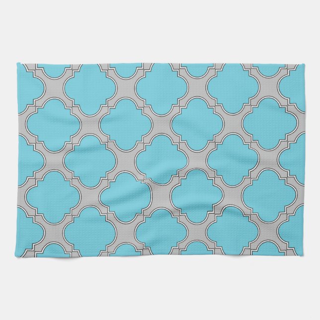 Quatrefoil blue and grey tea towel (Horizontal)