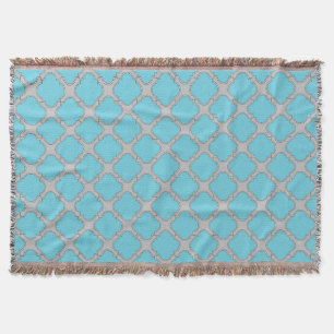 Quatrefoil blue and grey throw blanket