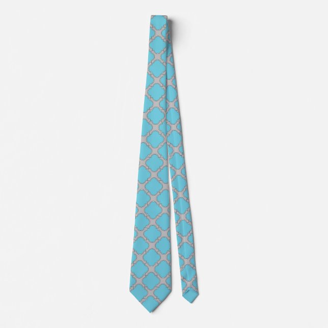 Quatrefoil blue and grey tie (Front)