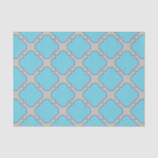 Quatrefoil blue and grey tissue paper (Front)